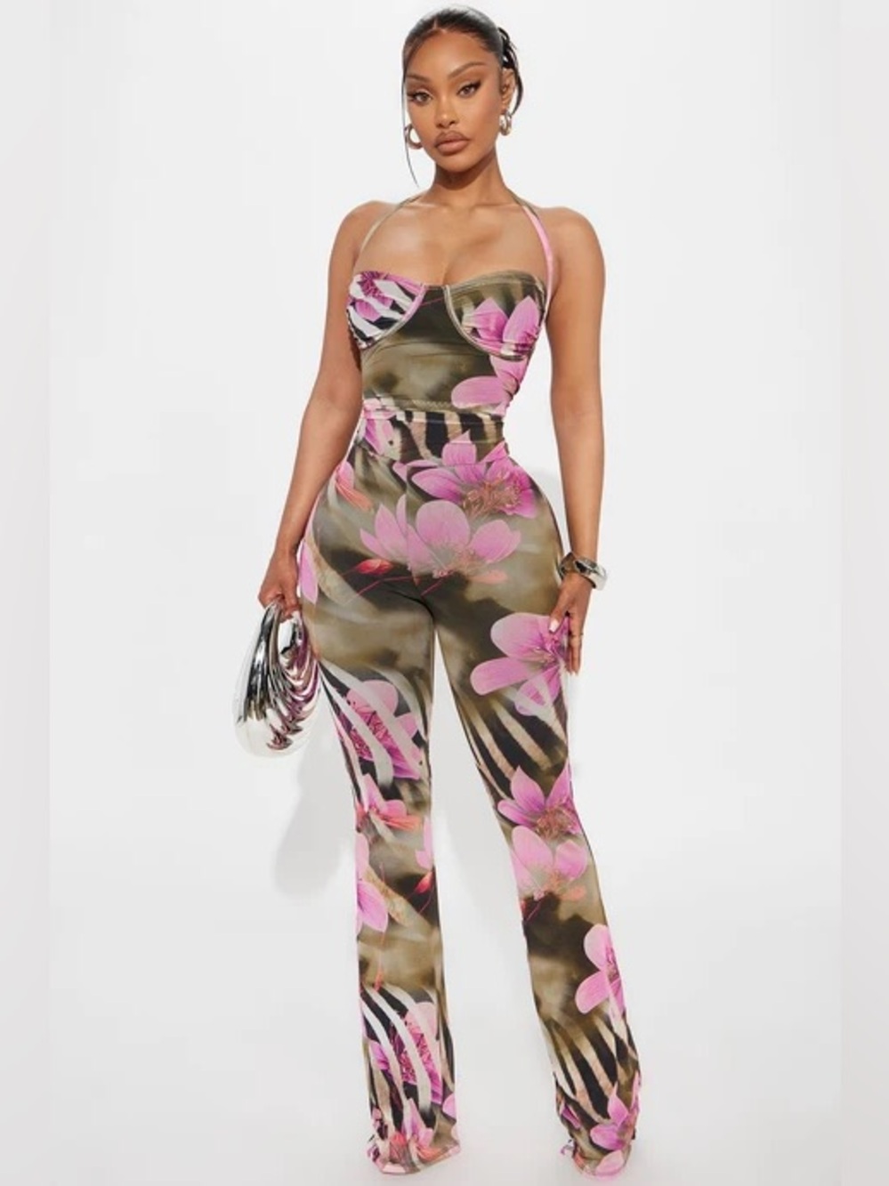 Floral Print Halter Jumpsuit in Pink